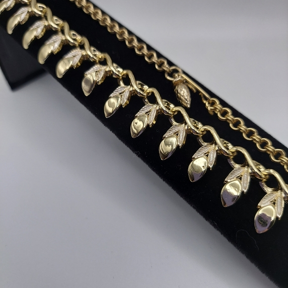 Vintage Chain Necklace w/Leaf Design/ Goldtone & Enamel.VGC & Attractive! - Picture 10 of 13